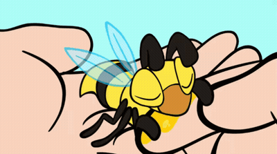 A Cartoon Of A Bee Laying On Someone 'S Arm GIF