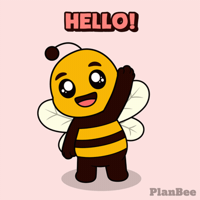 A Cartoon Of A Bee Waving With The Words Hello Behind It GIF