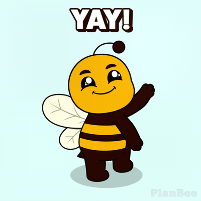 A Cartoon Of A Bee With The Words Yay On Top GIF