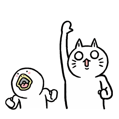 A Cartoon Of A Bird And A Cat Standing Next To Each Other With Their Arms In The Air . Sticker