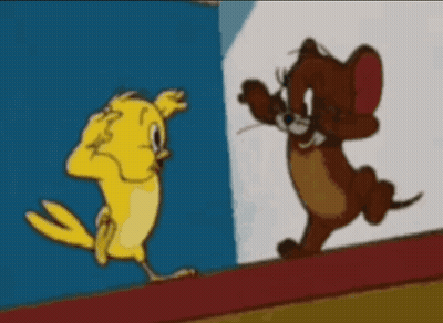 A Cartoon Of A Bird And A Mouse Holding Hands With The Words Thank You Above Them GIF