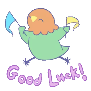 A Cartoon Of A Bird Holding A Flag And The Words Good Luck Sticker