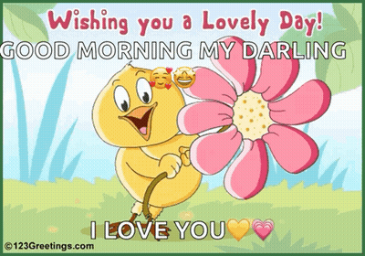 A Cartoon Of A Bird Holding A Pink Flower With The Words Wishing You A Lovely Day GIF