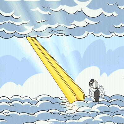 A Cartoon Of A Bird On A Banana In The Sky GIF