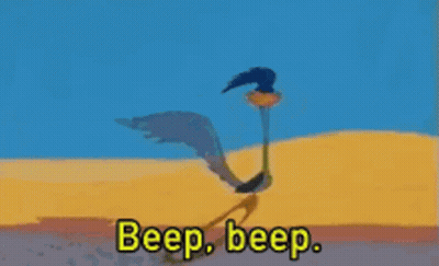 A Cartoon Of A Bird With The Words `` Beep , Beep . '' Written On It . GIF