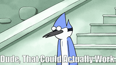 A Cartoon Of A Bird With The Words Dude That Could Actually Work GIF