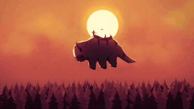 A Cartoon Of A Bison Flying In The Air With The Sun Behind It GIF