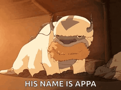 A Cartoon Of A Bison With The Words His Name Is Appa Written Below It GIF