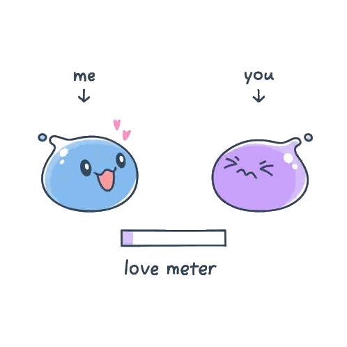 A Cartoon Of A Blue And Purple Blob With The Words " Me You " Below Them Sticker