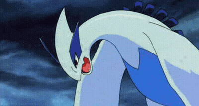 A Cartoon Of A Blue And White Dragon With A Red Eye And A Red Nose . GIF