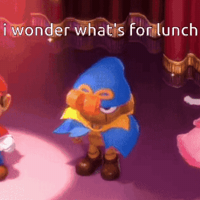 A Cartoon Of A Blue Bird With The Words I Wonder What 'S For Lunch GIF