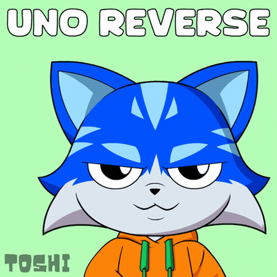 A Cartoon Of A Blue Cat Holding A Red Uno Card With The Words Uno Reverse Above It GIF