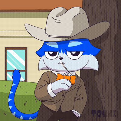 A Cartoon Of A Blue Cat Wearing A Cowboy Hat GIF