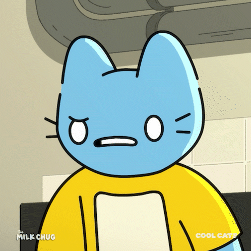 A Cartoon Of A Blue Cat Wearing A Yellow Shirt With The Words Cool Cats Below It GIF