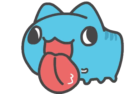 A Cartoon Of A Blue Cat With A Red Tongue Sticker