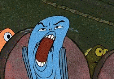 A Cartoon Of A Blue Fish Screaming With A Red Mouth GIF