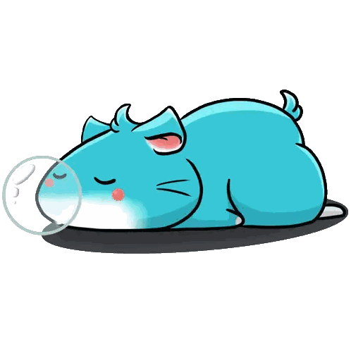 A Cartoon Of A Blue Hamster Blowing Bubbles Sticker