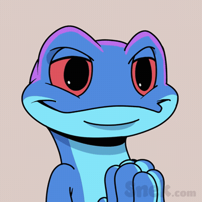 A Cartoon Of A Blue Lizard With Red Eyes And The Website Snek.com In The Corner GIF