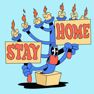 A Cartoon Of A Blue Monster Holding A Sign That Says Stay Home GIF