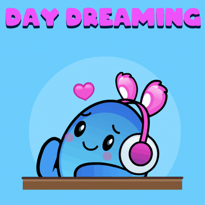 A Cartoon Of A Blue Whale Wearing Pink Headphones With The Words Day Dreaming Below It GIF