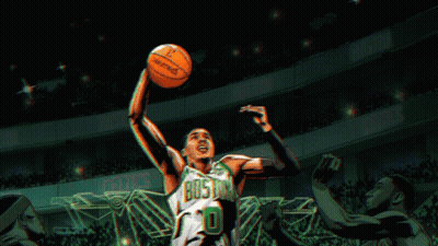A Cartoon Of A Boston Celtics Basketball Player GIF