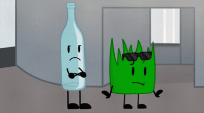 A Cartoon Of A Bottle And A Green Cube With Sunglasses GIF