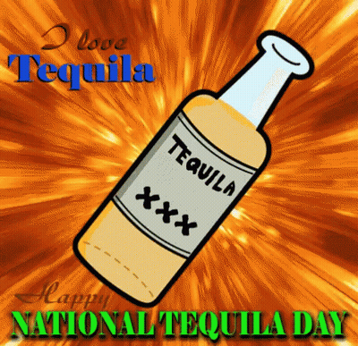 A Cartoon Of A Bottle Of Tequila With The Words I Love Tequila GIF