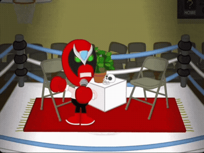 A Cartoon Of A Boxing Ring With A Sign That Says Home On It GIF
