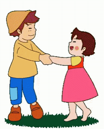 A Cartoon Of A Boy And A Girl Holding Hands GIF
