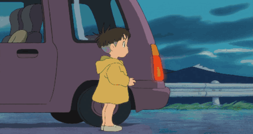 Cartoon Boy And Girl Kissing In Front Of Car GIF