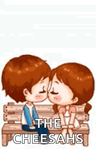 A Cartoon Of A Boy And A Girl Kissing On A Bench . GIF