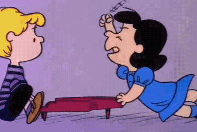 A Cartoon Of A Boy And A Girl Playing A Piano . The Girl Is Wearing A Blue Dress . GIF