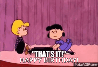 A Cartoon Of A Boy And A Girl Saying That 'S It ! Happy Birthday . GIF