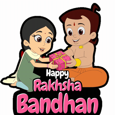 A Cartoon Of A Boy And A Girl Sitting Next To Each Other With The Words Happy Raksha Bandhan Below Them GIF