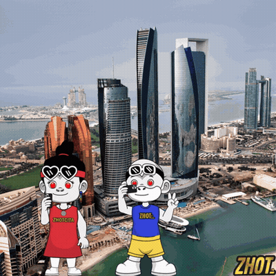 A Cartoon Of A Boy And A Girl Standing In Front Of A City Skyline With The Word Zhout On The Bottom GIF