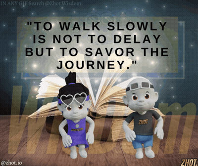 A Cartoon Of A Boy And A Girl Standing Next To An Open Book With A Quote On It GIF