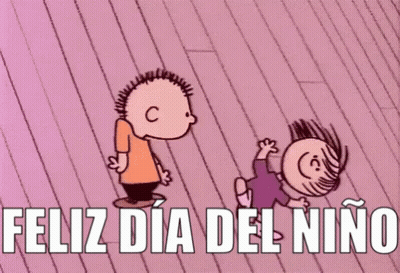 A Cartoon Of A Boy And A Girl Standing Next To Each Other On A Pink Wooden Floor . GIF