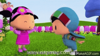 A Cartoon Of A Boy And A Girl Standing Next To Each Other With The Words Halay Basi Perileri.com Written Below Them GIF