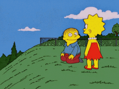 A Cartoon Of A Boy And A Girl Talking In A Field GIF