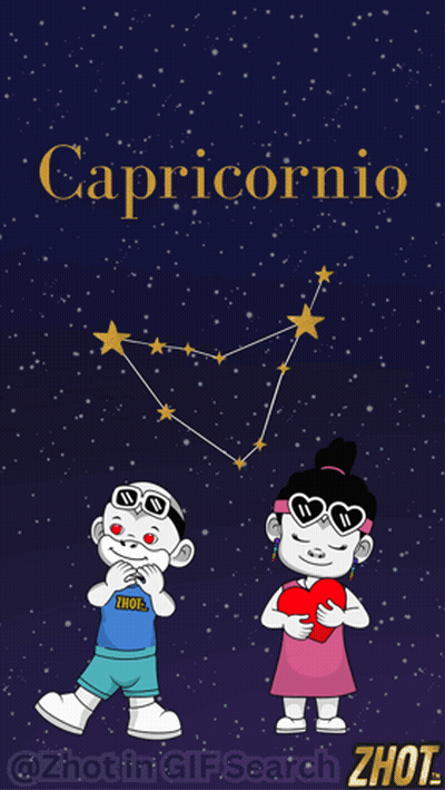 A Cartoon Of A Boy And A Girl With The Constellation Capricornio GIF