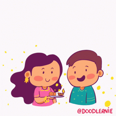 A Cartoon Of A Boy And A Girl With The Words " Bhaidooj Ki Shubhkamnayen " Below Them GIF