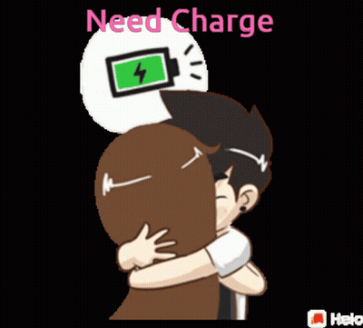 A Cartoon Of A Boy And A Girl With The Words Need Charge Written Above Them GIF