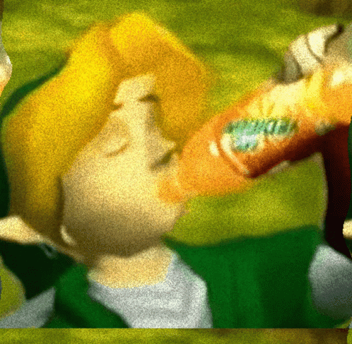 A Cartoon Of A Boy Drinking From A Bottle That Says Sprite GIF