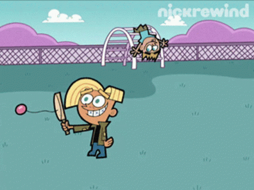 A Cartoon Of A Boy Holding A Bat With The Nickrewind Logo In The Corner GIF