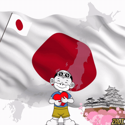 A Cartoon Of A Boy Holding A Heart In Front Of A Flag GIF