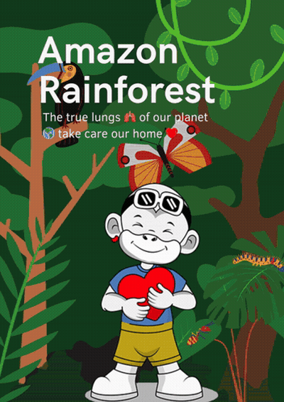 A Cartoon Of A Boy Holding A Heart With The Words Amazon Rainforest Above Him GIF