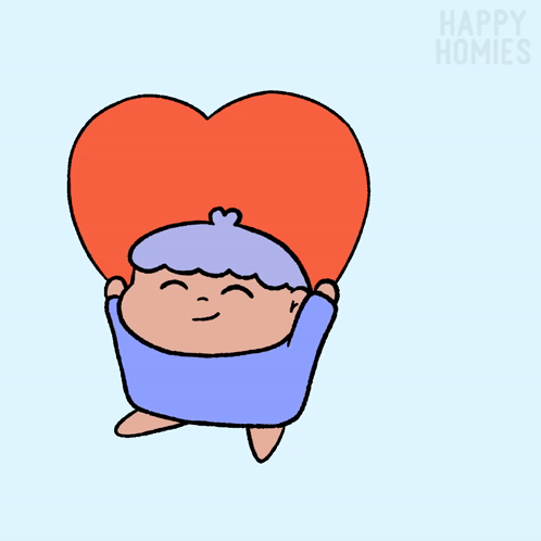 A Cartoon Of A Boy Holding A Large Red Heart With The Words Happy Homies Behind Him GIF