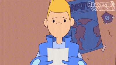 A Cartoon Of A Boy Holding A Piece Of Paper With The Words Bravest Warriors On The Bottom GIF