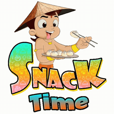 A Cartoon Of A Boy Holding A Plate Of Food With The Words Snack Time Below It GIF