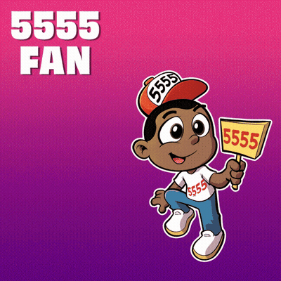 A Cartoon Of A Boy Holding A Sign With The Number 5555 On It GIF
